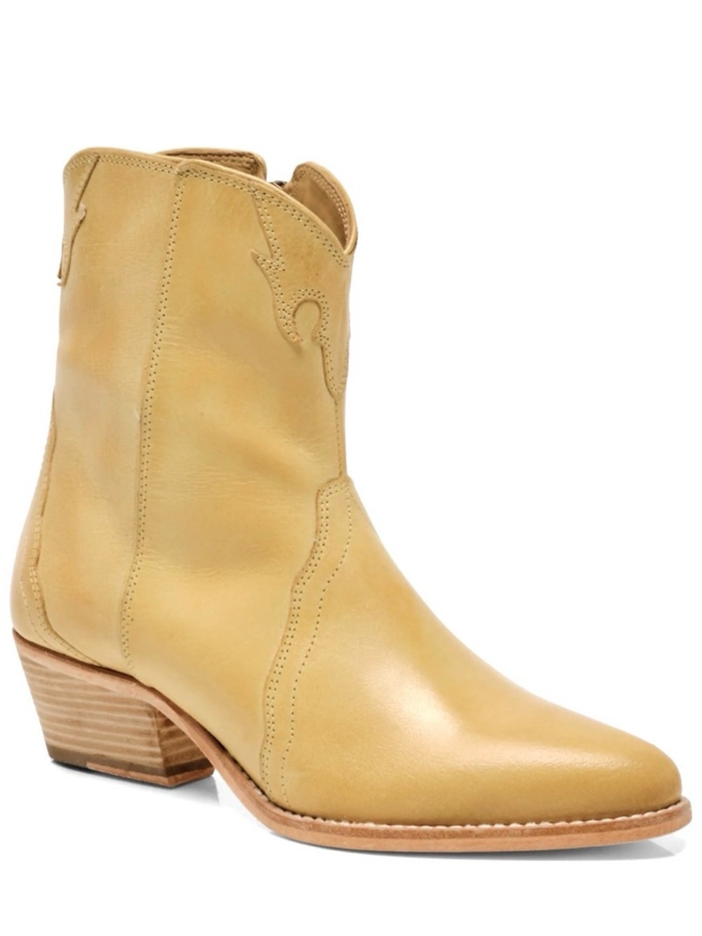 Free People Yellow-Tan Leather Western Ankle Boots